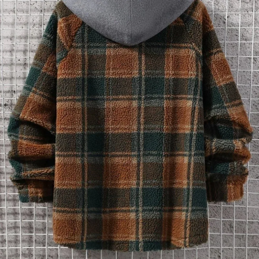 Brown Mens Plain Hooded Overcoat - Picture 2 of 4